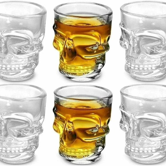 NEW Clear Glass Sculpted SKULL Shot glasses - Set of 6 - Picture 1 of 4